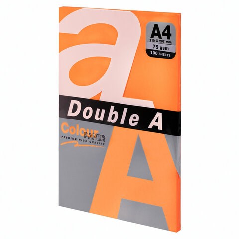 Бумага цветная DOUBLE A, А4, 75 г/м2, 100 л., ярко-оранжевая 115132