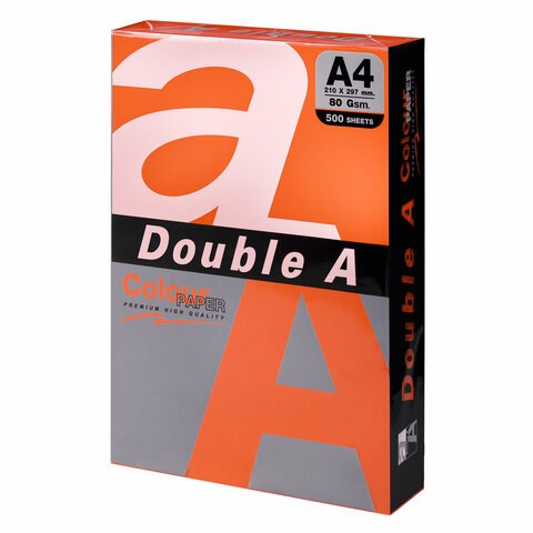 Бумага цветная DOUBLE A, А4, 80 г/м2, 500 л, интенсив, оранжевая 115123