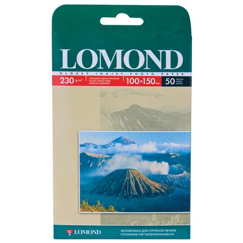 Фотобумага глянцевая, 10х15 см, 230 г/м2, односторонняя, 50 листов, LOMOND, 0102035 360390