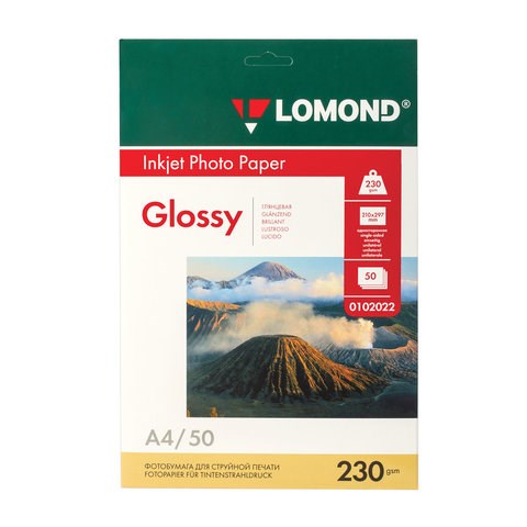 Фотобумага глянцевая, А4, 230 г/м2, односторонняя, 50 листов, LOMOND, 0102022 360929