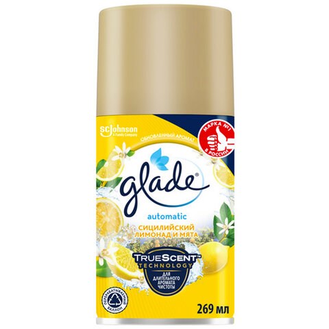 Сменный баллон 269 мл GLADE "Сицилийский лимонад и мята", для автоматических освежителей, универсальный, 33705 607741
