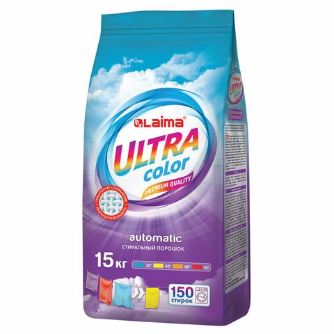 Стиральный порошок автомат 15 кг, LAIMA ULTRA Color, УЛУЧШЕННАЯ ФОРМУЛА,150 стирок, универсальный, 608539 608539