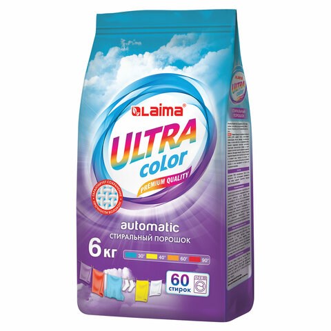 Стиральный порошок автомат 6 кг, LAIMA ULTRA Color, УЛУЧШЕННАЯ ФОРМУЛА, 60 стирок, универсальный, 608538 608538