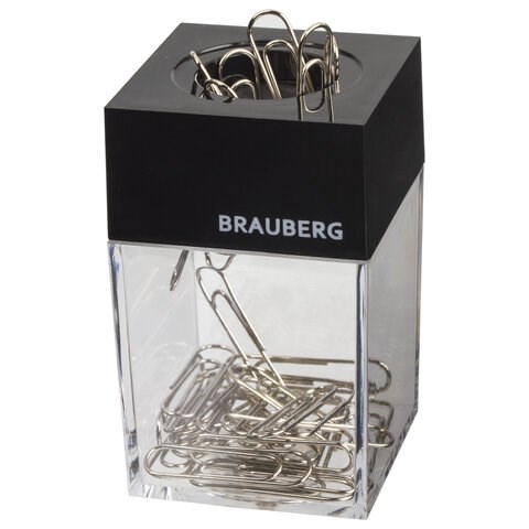 Скрепочница магнитная BRAUBERG с 30 скрепками, прозрачный корпус, 225189 225189