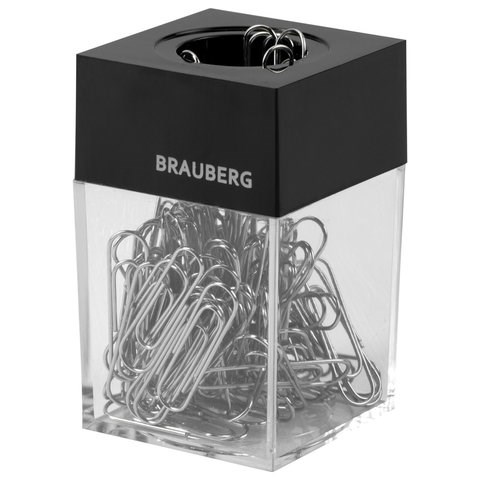 Скрепочница магнитная BRAUBERG со 100 никелированными скрепками 28 мм, прозрачный корпус, 228400 228400