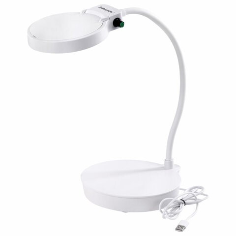 Лупа настольная с LED-ПОДСВЕТКОЙ, диаметр 110 мм, увеличение 3, корпус белый, BRAUBERG, 455930 455930