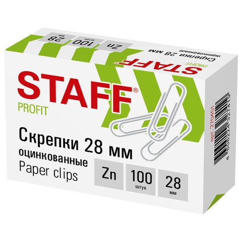 Скрепки STAFF, 28 мм, оцинкованные, 100 шт., в картонной коробке, 270451 270451