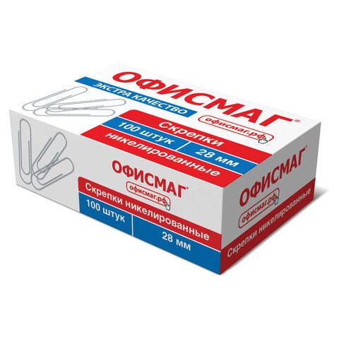 Скрепки ЭКСТРА ОФИСМАГ 28 мм никелированные 100 штук, 271315 271315