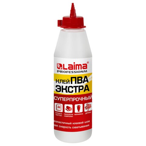 Клей ПВА Экстра Суперпрочный 0,5 кг (керамика, ткань, кожа, дерево, бумага, картон), LAIMA, 606430 606430