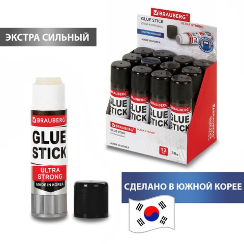 Клей-карандаш BRAUBERG ULTRA STRONG, УСИЛЕННАЯ ФОРМУЛА, 36 г, ЮЖНАЯ КОРЕЯ, 229546 229546