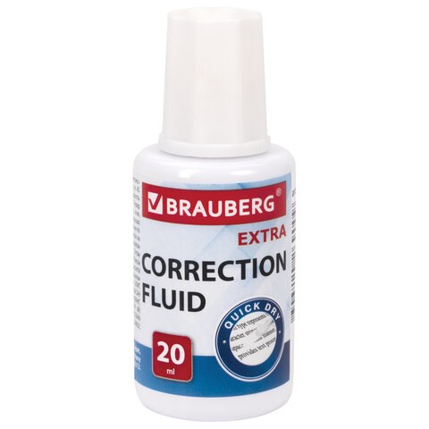 Корректирующая жидкость BRAUBERG EXTRA быстросохнущая, 20 мл, с кисточкой, 229397 229397