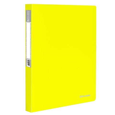 Папка на 2 кольцах BRAUBERG "Neon", 25 мм, внутренний карман, неоновая, желтая, до 170 листов, 0,7 мм, 227457 227457