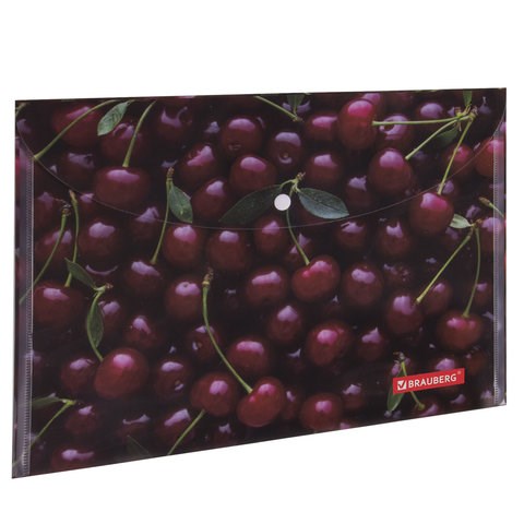 Папка-конверт с кнопкой BRAUBERG "CHERRY", А4, 160 мкм, до 100 листов, цветная печать, 228037 228037