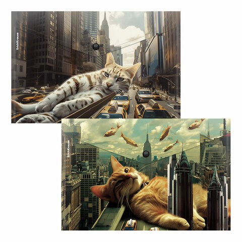 Папка-конверт с кнопкой ERICH KRAUSE "Big City Cats", A4, до 120 листов, непрозрачная, ассорти, 0,16 мм, 63511 273969
