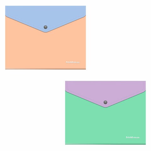 Папка-конверт с кнопкой ERICH KRAUSE "Matt Pastel Bloom", А5+, до 120 л., с карманом, ассорти, 0,18 мм, 61150 272928