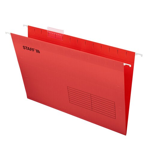 Подвесные папки A4/Foolscap (404х240 мм) до 80 л., КОМПЛЕКТ 10 шт., красные, картон, STAFF, 270936 270936