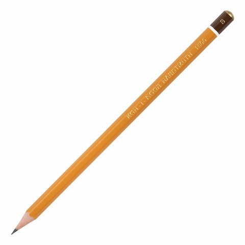 Карандаш чернографитный KOH-I-NOOR 1500, 1 шт., B, корпус желтый, заточенный, 150000B01170RU 180489