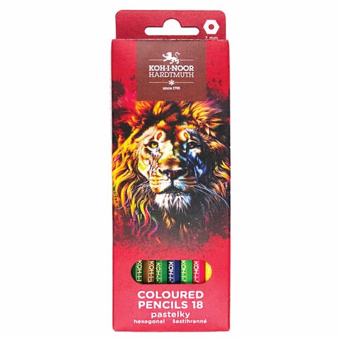 Карандаши цветные KOH-I-NOOR "RED LION" 18 цветов, шестигранные, 2,8 мм, натуральное дерево, 3553/18, 3553018063KS 182081