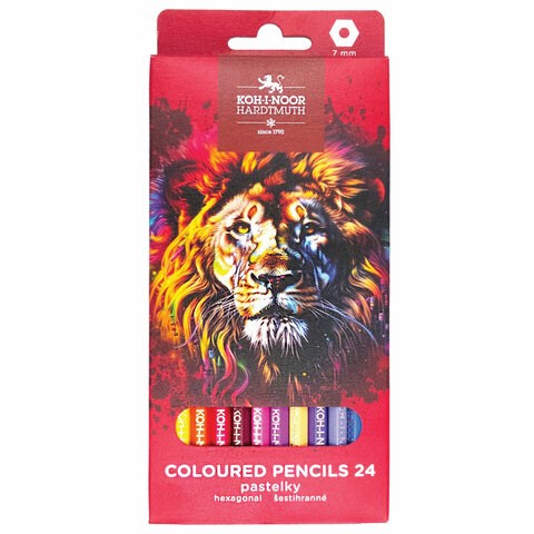 Карандаши цветные KOH-I-NOOR "RED LION" 24 цвета, шестигранные, 2,8 мм, натуральное дерево, 3554/24, 3554024063KS 182082