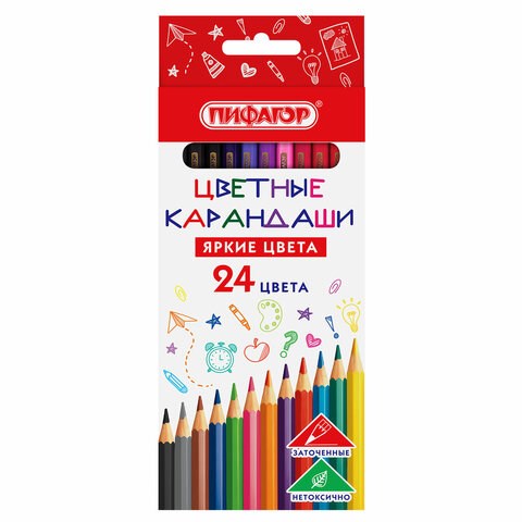 Карандаши цветные ПИФАГОР ЭКО "КЛАССИК", 24 цвета, шестигранные, 182050 182050