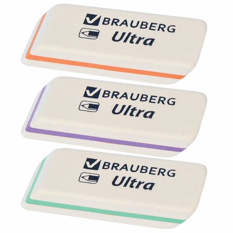 Ластик BRAUBERG "Ultra", 50х14х8 мм, белый, детали ассорти, натуральный каучук, 228704 228704