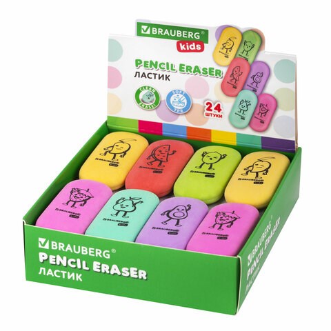 Ластик BRAUBERG KIDS "Fruits", 50х23х10 мм, пастельные цвета ассорти, 272674 272674