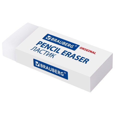 Ластик большой BRAUBERG EXTRA, 60х24х11 мм, белый, прямоугольный, экологичный ПВХ, картонный держатель, 228074 228074