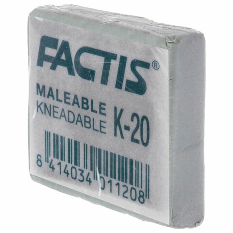 Ластик-клячка художественный FACTIS K 20 (Испания), 37х29х10 мм, супермягкий, серый, CCFK20 228017