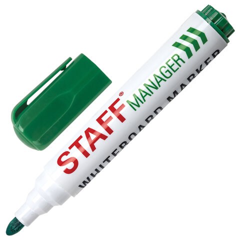Маркер стираемый для белой доски ЗЕЛЕНЫЙ, STAFF "Manager" WBM-491, 5 мм, с клипом, 151494 151494
