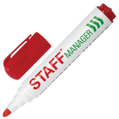 Маркер стираемый для белой доски КРАСНЫЙ, STAFF "Manager" WBM-491, 5 мм, с клипом, 151493 151493