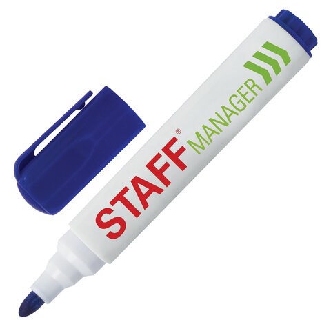 Маркер стираемый для белой доски СИНИЙ, STAFF "Manager" WBM-491, 5 мм, с клипом, 151492 151492