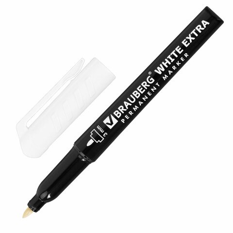 Маркер перманентный BRAUBERG WHITE EXTRA, БЕЛЫЙ, круглый наконечник 3 мм, 152488 152488