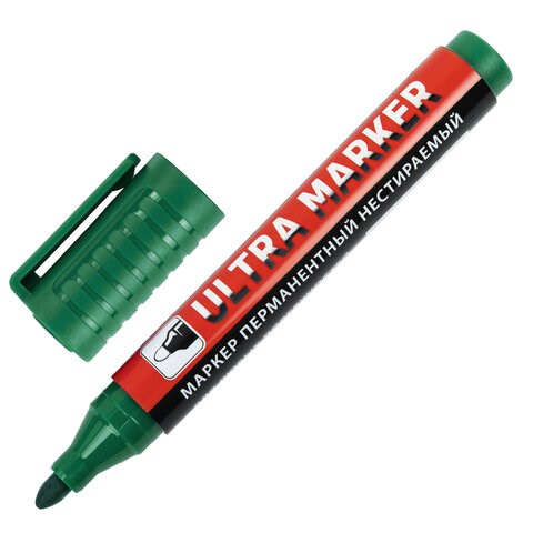 Маркер перманентный ULTRA MARKER, ЗЕЛЕНЫЙ, 3,5 мм, с клипом, BRAUBERG, 152207 152207