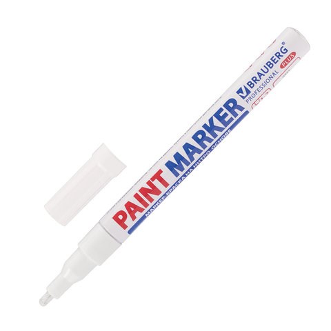 Маркер-краска лаковый (paint marker) 2 мм, БЕЛЫЙ, НИТРО-ОСНОВА, алюминиевый корпус, BRAUBERG PROFESSIONAL PLUS, 151438 151438