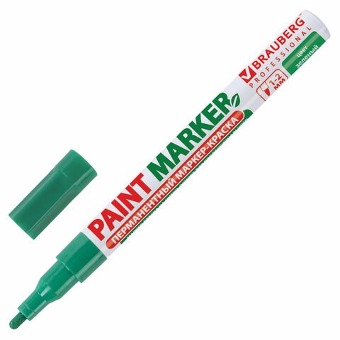 Маркер-краска лаковый (paint marker) 2 мм, ЗЕЛЕНЫЙ, БЕЗ КСИЛОЛА (без запаха), алюминий, BRAUBERG PROFESSIONAL, 150870 150870