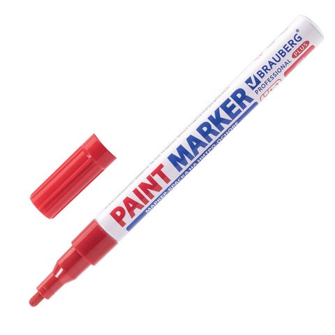 Маркер-краска лаковый (paint marker) 2 мм, КРАСНЫЙ, НИТРО-ОСНОВА, алюминиевый корпус, BRAUBERG PROFESSIONAL PLUS, 151440 151440