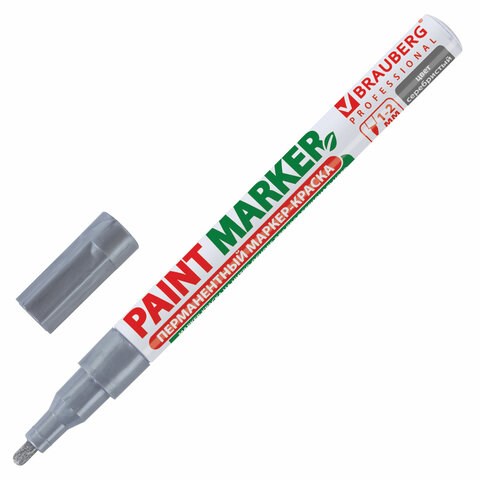 Маркер-краска лаковый (paint marker) 2 мм, СЕРЕБРЯНЫЙ, БЕЗ КСИЛОЛА (без запаха), алюминий, BRAUBERG PROFESSIONAL, 150866 150866