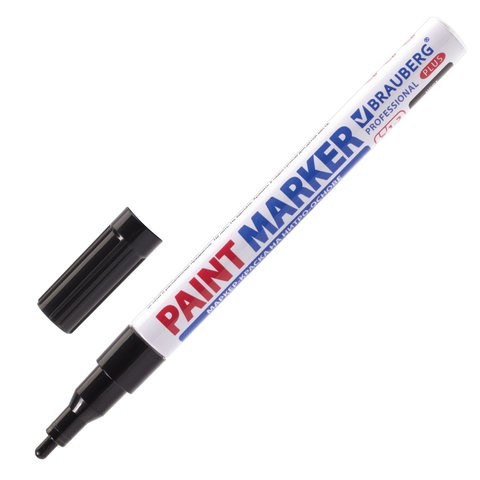Маркер-краска лаковый (paint marker) 2 мм, ЧЕРНЫЙ, НИТРО-ОСНОВА, алюминиевый корпус, BRAUBERG PROFESSIONAL PLUS, 151439 151439