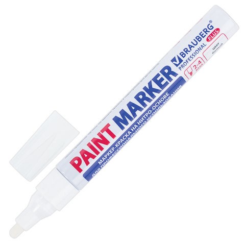 Маркер-краска лаковый (paint marker) 4 мм, БЕЛЫЙ, НИТРО-ОСНОВА, алюминиевый корпус, BRAUBERG PROFESSIONAL PLUS, 151444 151444