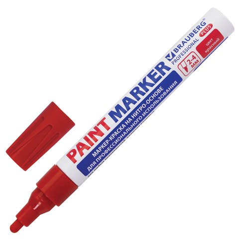 Маркер-краска лаковый (paint marker) 4 мм, КРАСНЫЙ, НИТРО-ОСНОВА, алюминиевый корпус, BRAUBERG PROFESSIONAL PLUS, 151446 151446