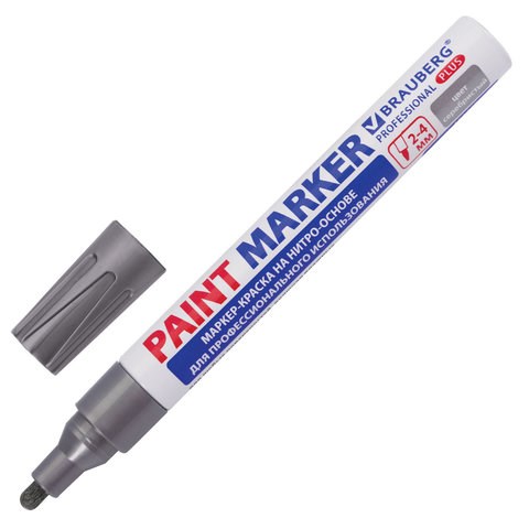 Маркер-краска лаковый (paint marker) 4 мм, СЕРЕБРЯНЫЙ, НИТРО-ОСНОВА, алюминиевый корпус, BRAUBERG PROFESSIONAL PLUS, 151448 151448