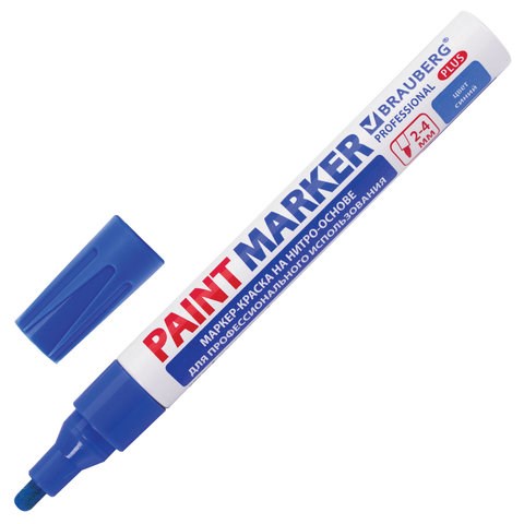 Маркер-краска лаковый (paint marker) 4 мм, СИНИЙ, НИТРО-ОСНОВА, алюминиевый корпус, BRAUBERG PROFESSIONAL PLUS, 151447 151447