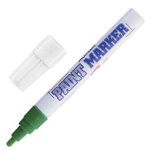 Маркер-краска лаковый (paint marker) MUNHWA, 4 мм, ЗЕЛЕНЫЙ, нитро-основа, алюминиевый корпус, PM-04 151473