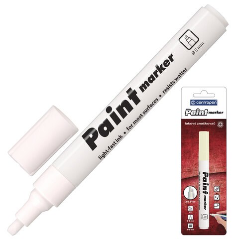 Маркер-краска лаковый (paint marker) БЕЛЫЙ CENTROPEN, скошенный наконечник, 1-5 мм, 9100, 5 9100 9900 150362