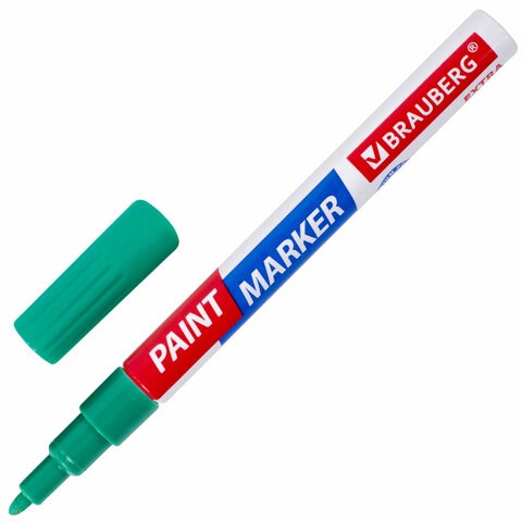 Маркер-краска лаковый EXTRA (paint marker) 2 мм, ЗЕЛЕНЫЙ, УСИЛЕННАЯ НИТРО-ОСНОВА, BRAUBERG, 151974 151974