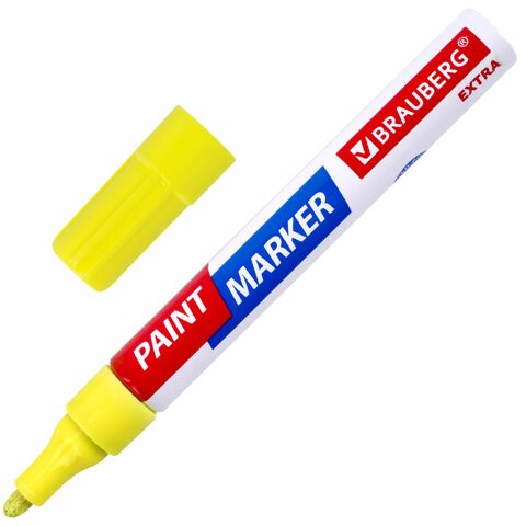 Маркер-краска лаковый EXTRA (paint marker) 4 мм, ЖЕЛТЫЙ, УСИЛЕННАЯ НИТРО-ОСНОВА, BRAUBERG, 151984 151984