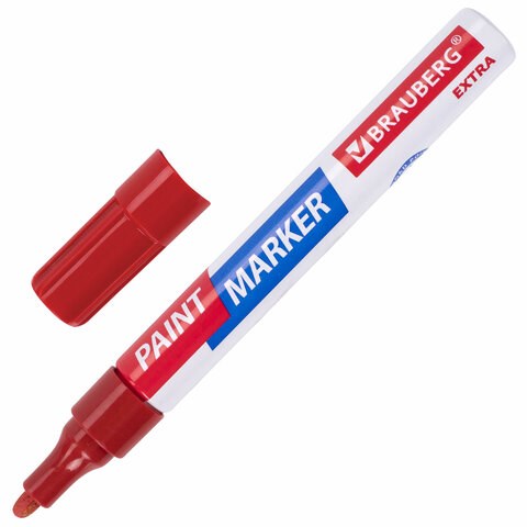 Маркер-краска лаковый EXTRA (paint marker) 4 мм, КРАСНЫЙ, УСИЛЕННАЯ НИТРО-ОСНОВА, BRAUBERG, 151980 151980