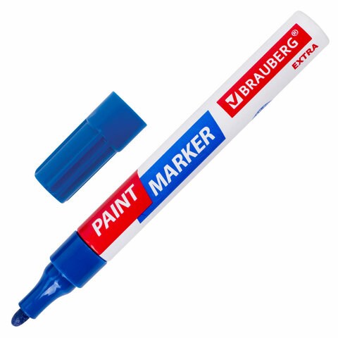 Маркер-краска лаковый EXTRA (paint marker) 4 мм, СИНИЙ, УСИЛЕННАЯ НИТРО-ОСНОВА, BRAUBERG, 151983 151983