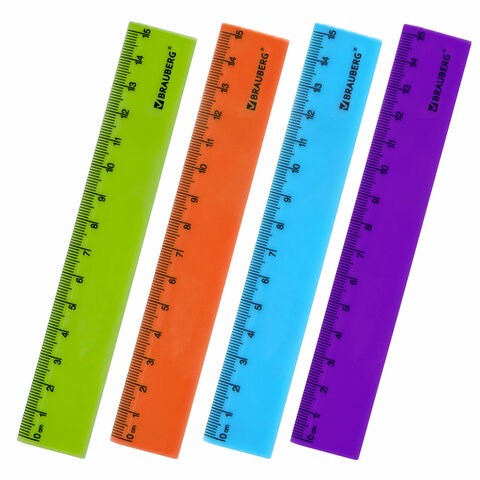 Линейка пластиковая 15 см BRAUBERG "NEON", непрозрачная, ассорти, 210750 210750