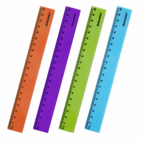 Линейка пластиковая 20 см BRAUBERG "NEON", непрозрачная, ассорти, 210773 210773
